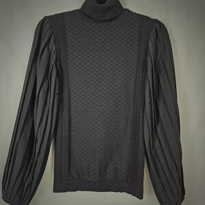 White House black market PLEATED Balloon Sleeve Black Turtle Neck Sweater